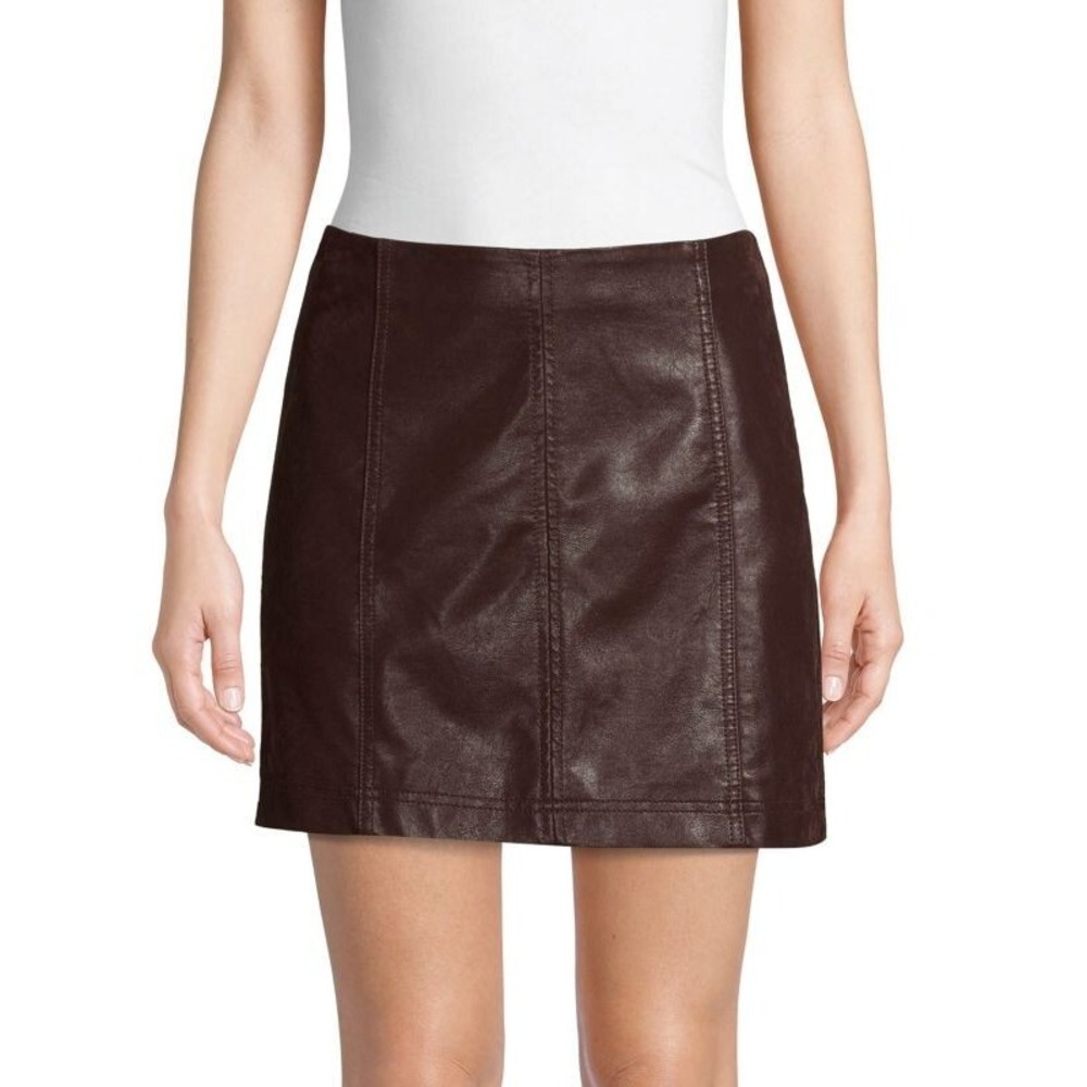 Free People‎ Modern Femme Vegan Leather Mini Skirt Size 0 Brown